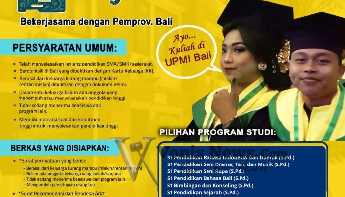 UPMI Bali Buka Program Beasiswa Satu Keluarga Satu Sarjana, Kuliah Gratis Plus Tunjangan Hidup Rp1,4 Juta per Bulan