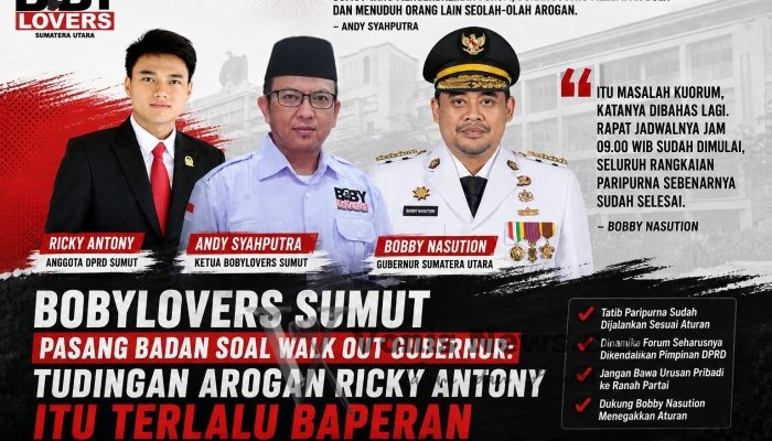 Bobylovers Sumut Pasang Badan Soal Walk Out Gubernur: Tudingan Arogan Ricky Antony Itu Terlalu Baperan
