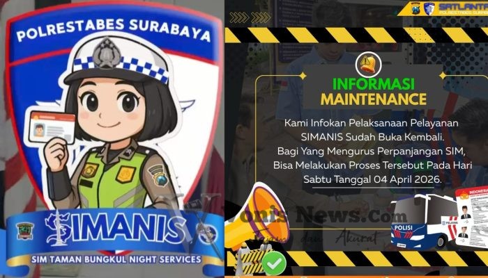 Layanan SIMANIS Surabaya Kembali Dibuka 4 April 2026, Perpanjangan SIM Kini Bisa Malam Hari di Taman Bungkul