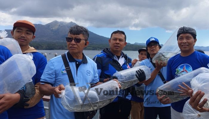 Gerakan Langit Biru, Partai Demokrat Bali Lepas Ribuan Bibit Ikan Mujair dan Tanam Pohon di Danau Batur